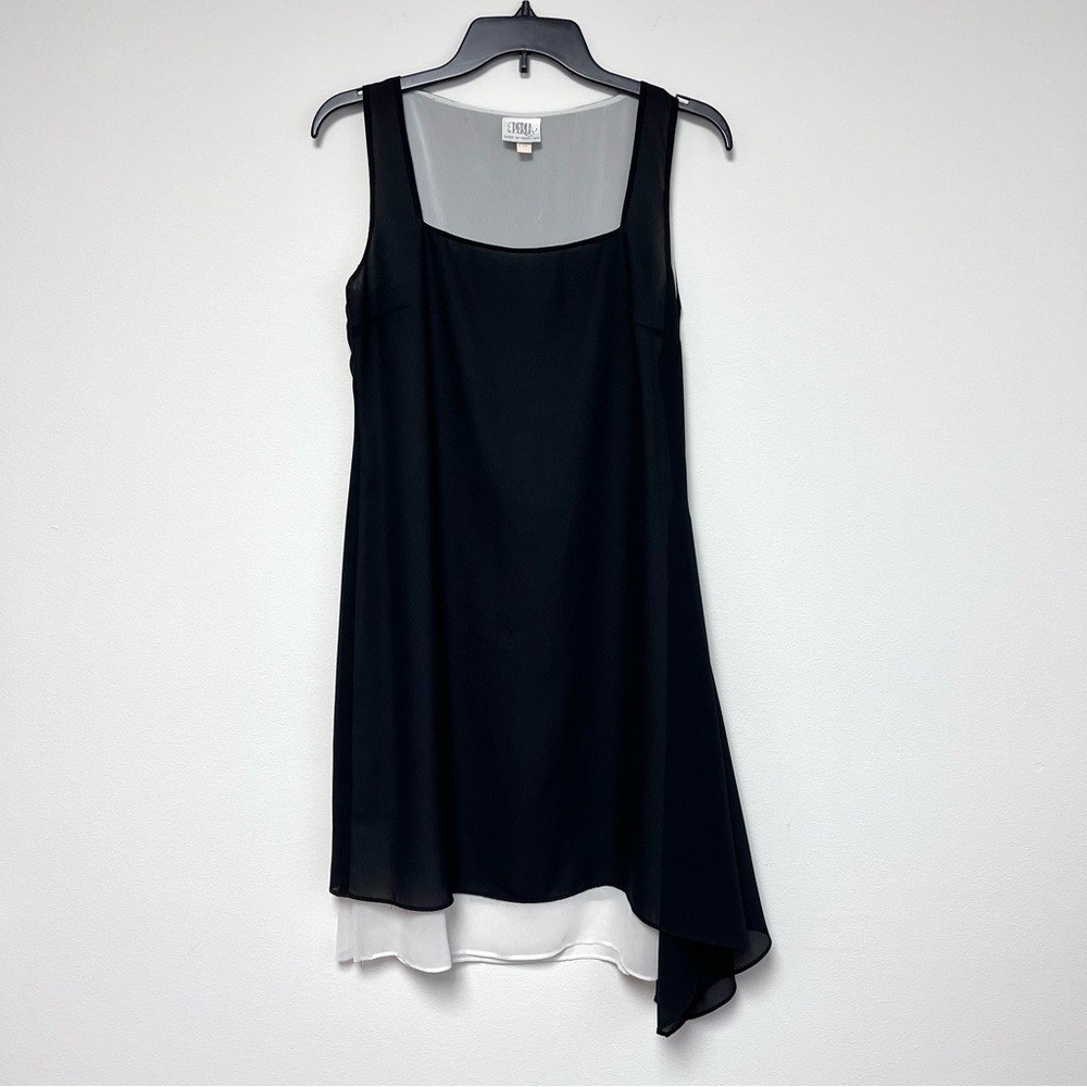 Vintage La Perla Italy Asymmetrical Colorblock Square Neck Slip Dress